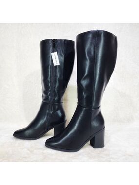 NIB Speechless Wide Calf Knee Boots Black Faux Leather 3.75" Block heels